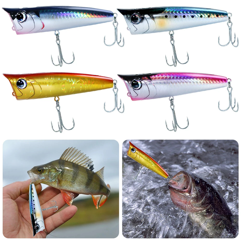 Floating Fishing Lure with Hook Topwater Bubble Baits 3D Eyes Minnow Popper Crank Baits
