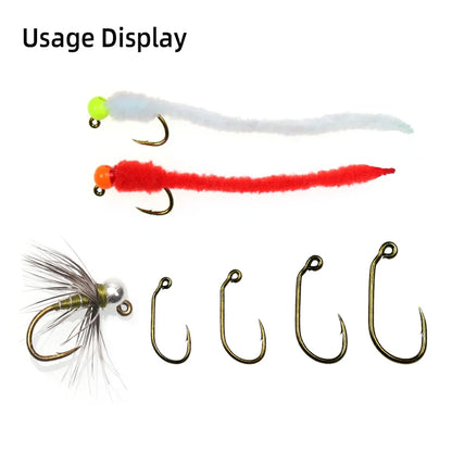 30pcs #10 #12# #14 #16 60°Angle Jig Hook Barbed High Carbon Steel Fly Tying Hook For Wet Euro Nymphs Trout Perch