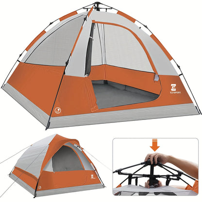 Pop Up Camping Tent - 4 Person Instant Easy Set Up Tent with Removable Rain Fly, Waterproof Windproof for Outdoor Camping