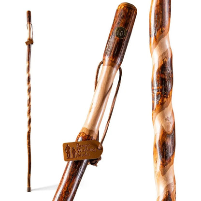 Rustic Wood Walking Stick with Twisted Hickory Design and Traditional Style Handle