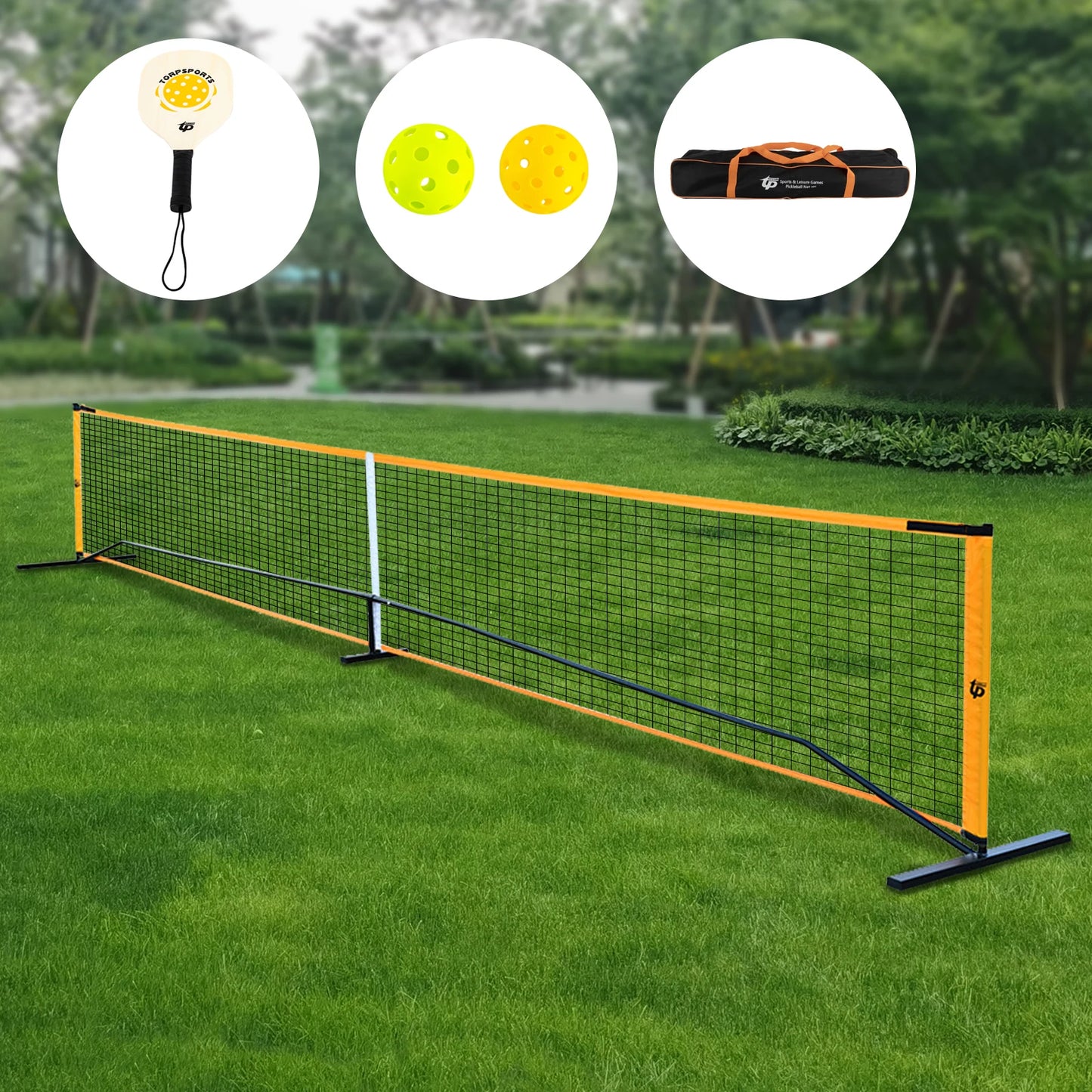 Outdoor Pickleballs and Carry Bag Portable Pickleball Net Set with 4 Pickleball Paddles Pickleball
