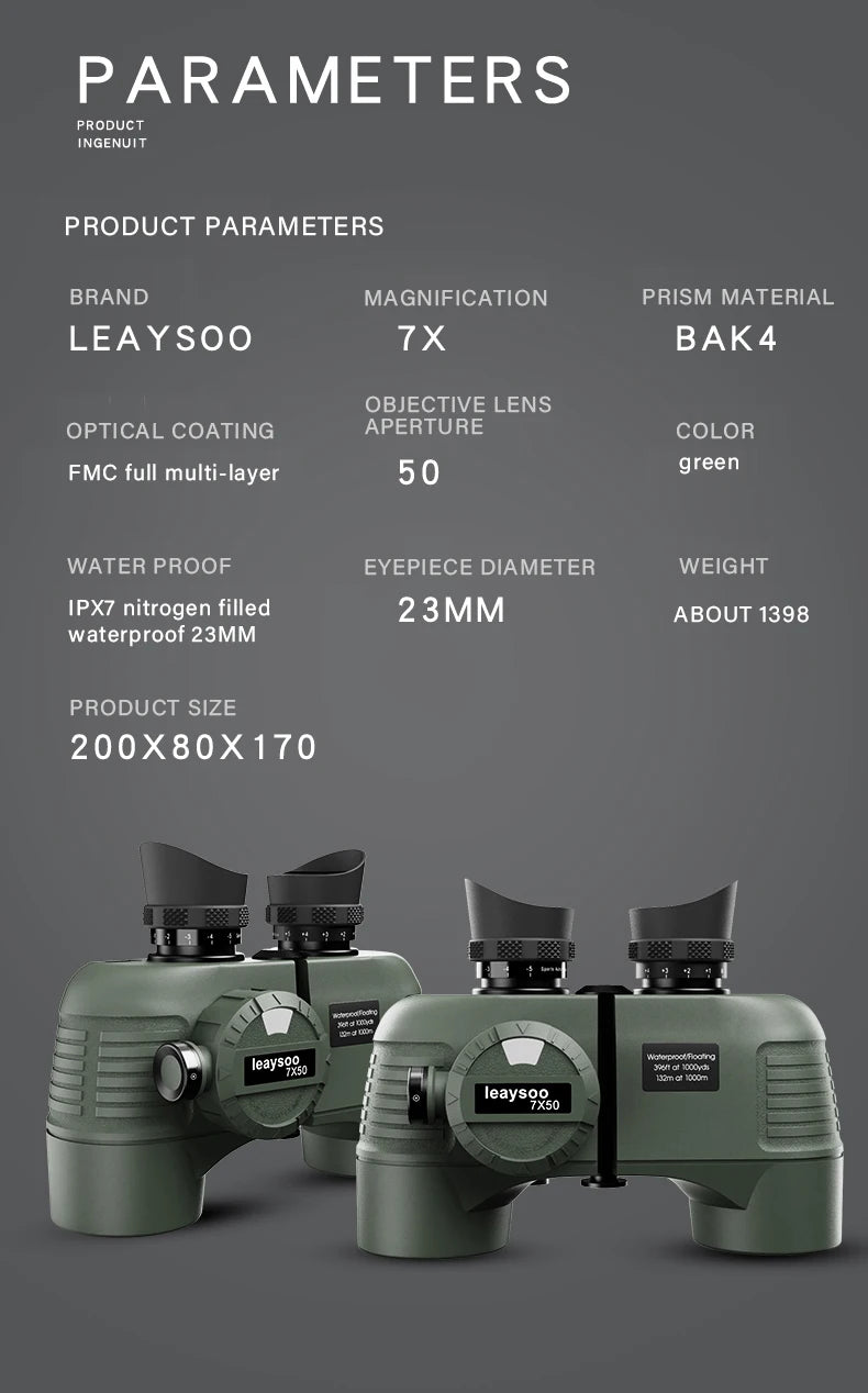 7x50 HD Binoculars High Power Low Light Night Vision Binoculares with Directional Compass Rangefinder