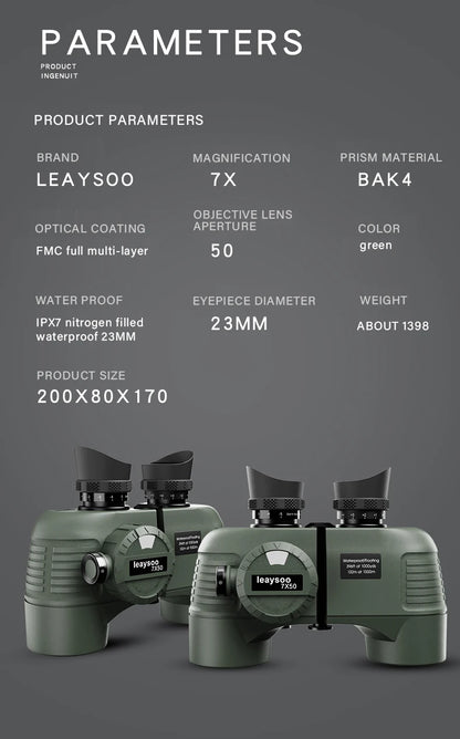7x50 HD Binoculars High Power Low Light Night Vision Binoculares with Directional Compass Rangefinder