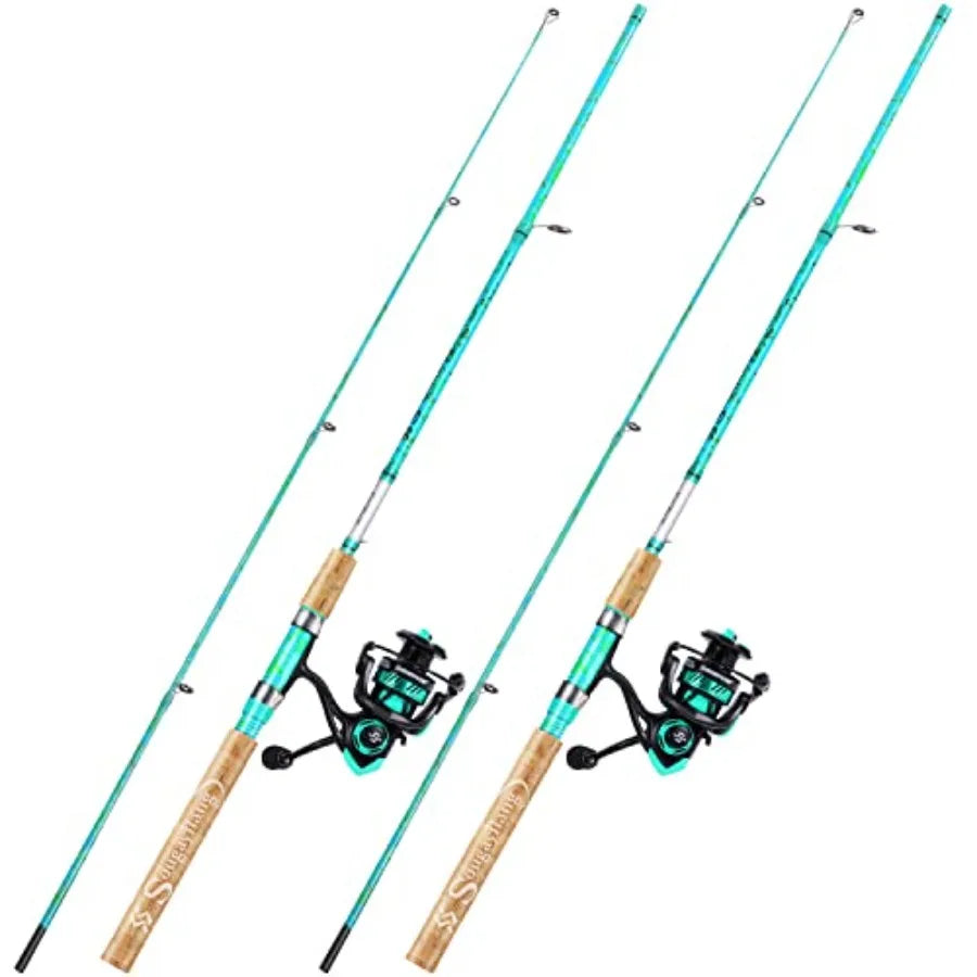 Fishing Rod and Reel Combo, 2-Piece 5-Foot 6-Inch Graphite and Fiberglass Rod, Durable and Strong, Quickset Anti-Reverse Fishin
