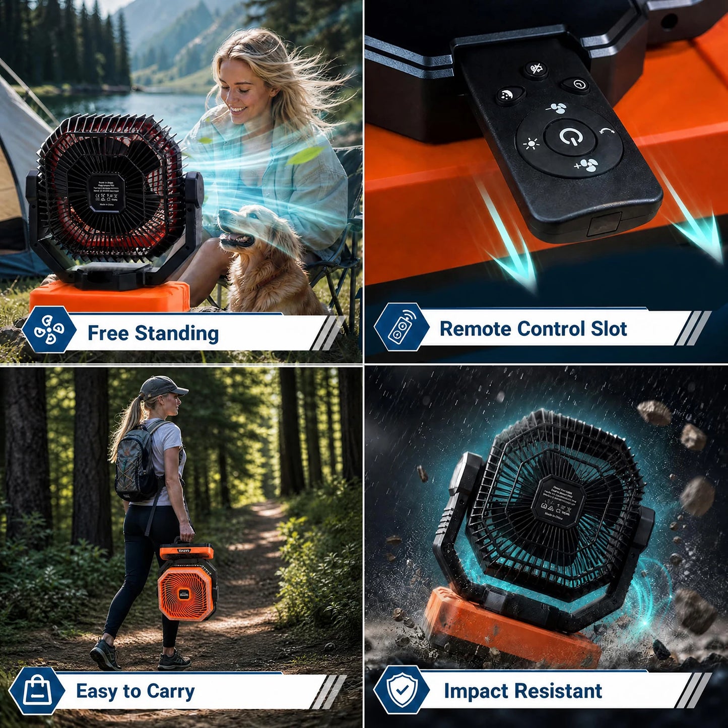 Portable Camping Fan 40000mAh Rechargeable Battery Powered Fan With Remote Timer LED Light 5 Speeds