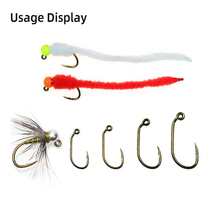 30pcs #10 #12# #14 #16 60°Angle Jig Hook Barbed High Carbon Steel Fly Tying Hook For Wet Euro Nymphs Trout Perch