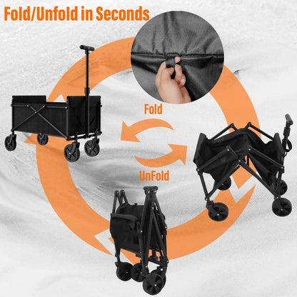 4-Wheel Foldable  Handcart | Heavy-Duty Cargo Transport w/ One-Hand Carry | Portable Foldable Design for Easy Storage