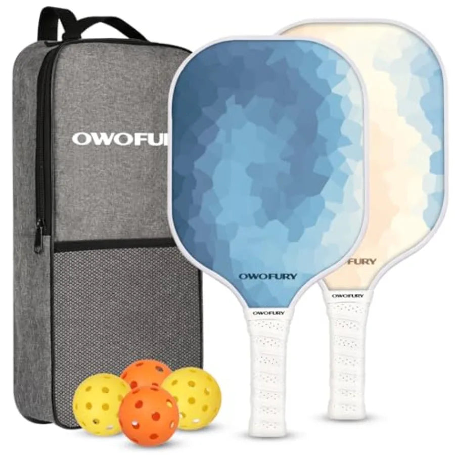 Fiberglass Pickleball Paddles Set of 2, Pickle Ball Racket Lightweight Honeycomb Core Control Paddle, with 4 Indoor Outdoor Bal