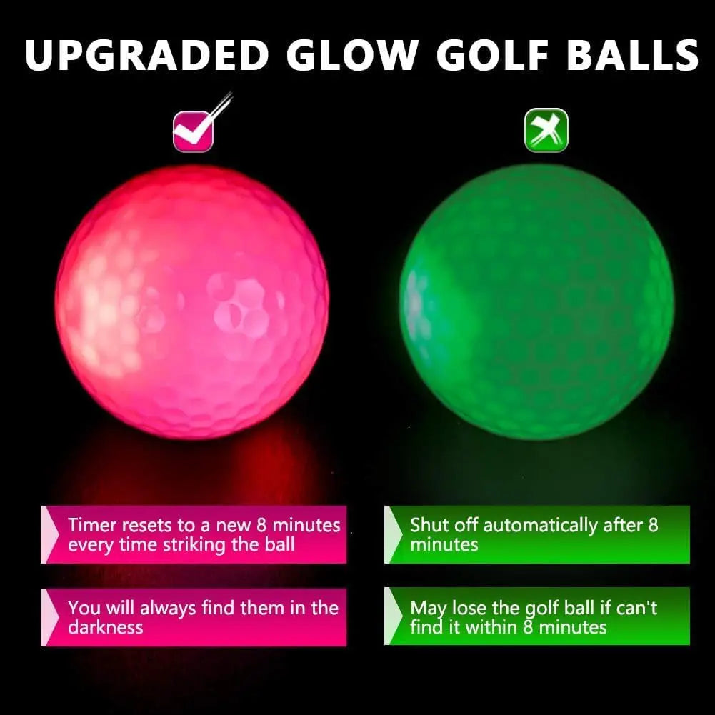 Luminous Golf Balls Set - 6/12/18 Piece Illuminated Night Golf Balls Six Colors Randomly Available for Enhanced Visibility