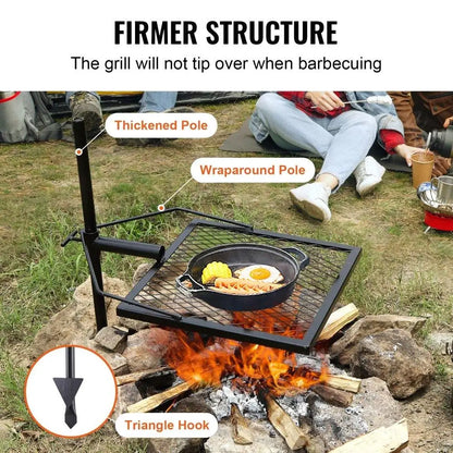 Swivel Fire Pit Grill Grate Heavy Duty Steel Adjustable 360°