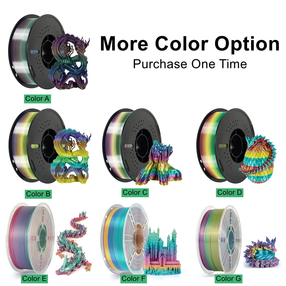 Rainbow Silk PLA Filament 1.75mm 1KG Multicolor  Materials Color  Smooth Silky