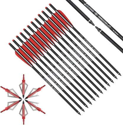 Elong Crossbow Bolts 20 Inch Carbon with Hunting Broadheads 6 Pack,