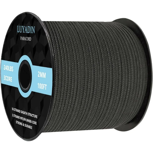 Paracord 240lb,  2mm Micro Utility Cord 3 Strand Parachute Spool Cord 100ft