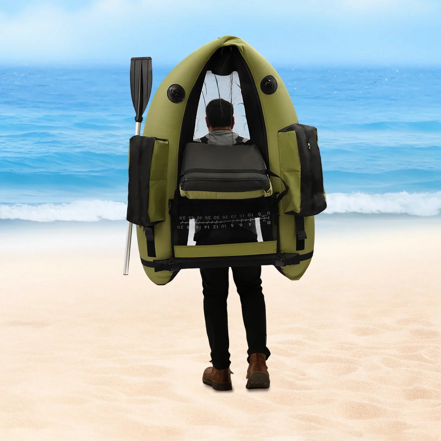 Inflatable Fishing Boat Waterproof Green 130kg/286.6lbs with Hand Air Pump for Fishing
