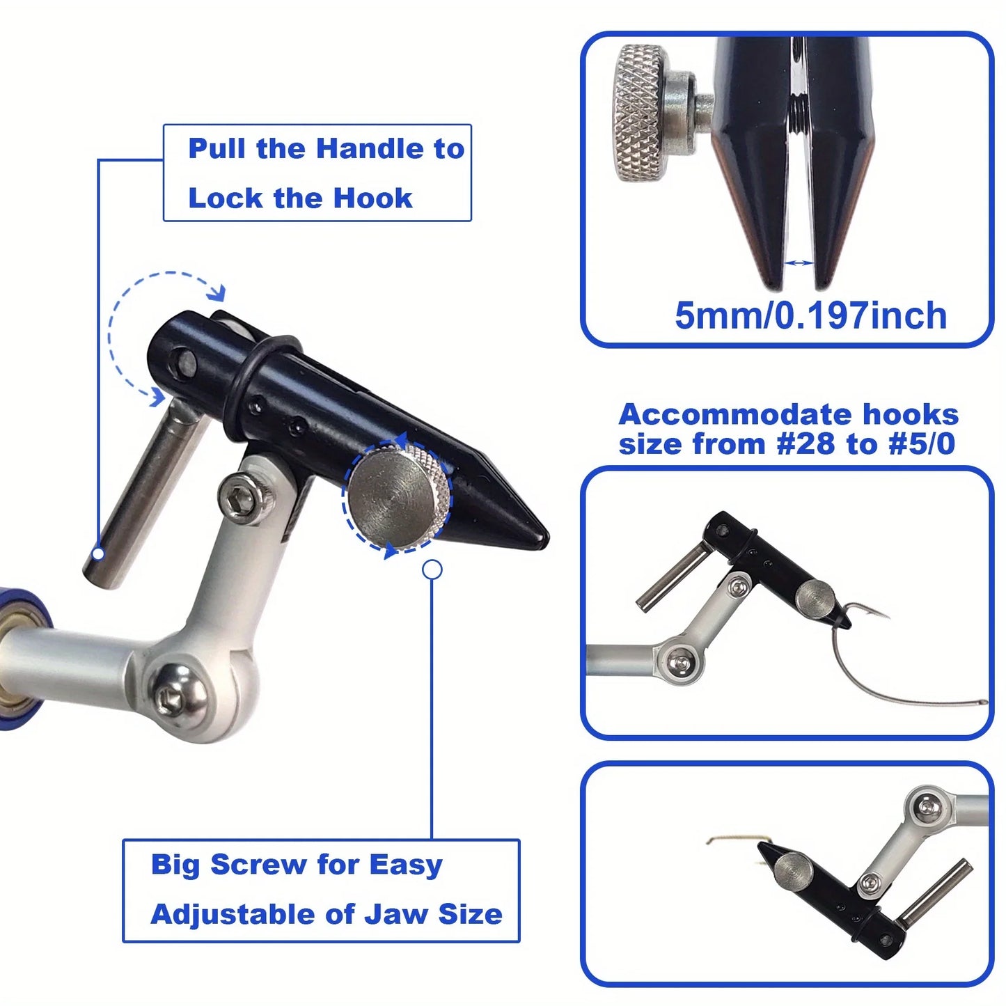 360° Rotatable Fly Tying Vise with Sturdy Base, Adjustable Aluminum Fly Tying Tool with Carbon Steel Jaws Precision Hook Holding