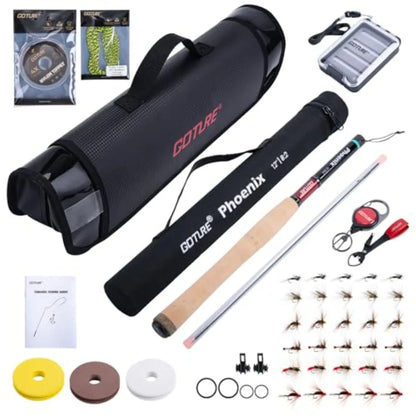 12Feet Rod Combo 24T 30T Carbon Fiber Backpacking Fly Fishing Kit with 30 Flies Tippet and Storage Bag