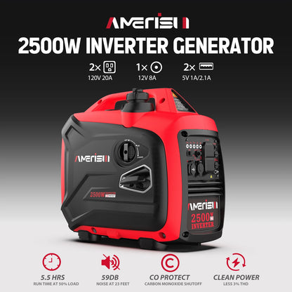 Super Quiet 2500/3800/5000-Watt Gas Powered Portable Inverter Generator with CO Sensor - Ideal for Home Use, Camping, and Outdoo
