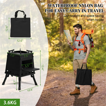 Portable Windproof Wood Heater with Burner Stove Bin for Camping Tent