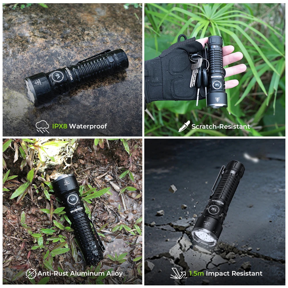 Flashlight 3200 lm Rechargeable 21700 Battery 506m Beam Distance Magnetic Tail Cap Self-Defense Flashlight