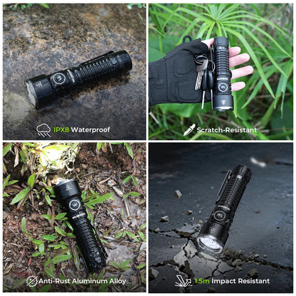 Flashlight 3200 lm Rechargeable 21700 Battery 506m Beam Distance Magnetic Tail Cap Self-Defense Flashlight