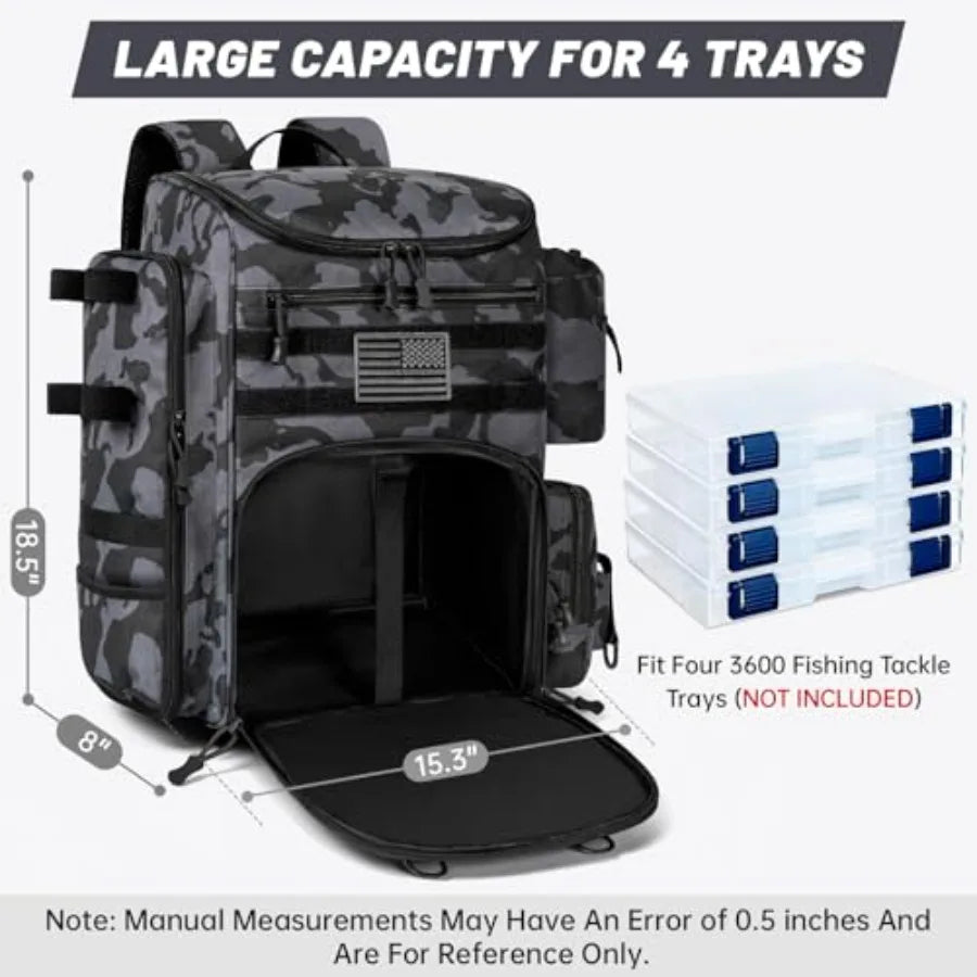 25L Fishing Backpack Water Resistant Fishing Tackle Bag with 2 Rod Holders Tackle Storage Bag for Anglers Bag Only