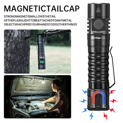 A USB-C Rechargeable  Flashlight Max Output 1200 LM IP68 Waterproof Magnetic