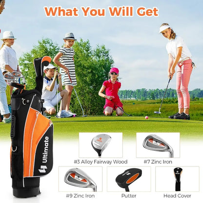 Youth Golf Set for Right Hand Includes 3 Fairway Wood 7 and 9 Irons Putter and Golf Stand Bag
