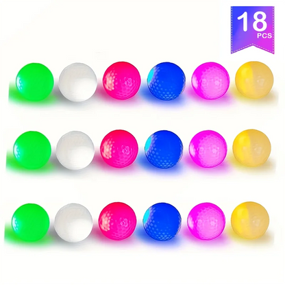 Luminous Golf Balls Set - 6/12/18 Piece Illuminated Night Golf Balls Six Colors Randomly Available for Enhanced Visibility