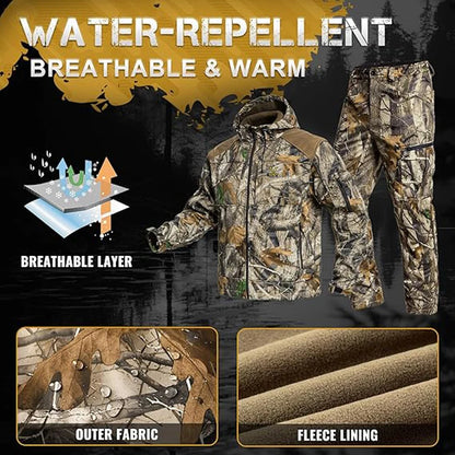 Quiet Hunting Suit Camouflage Softshell Hoodie Jacket  Men's