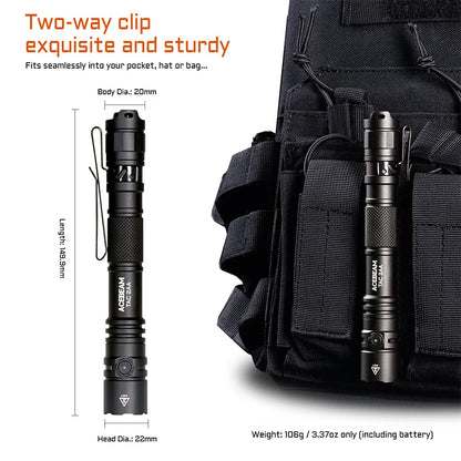 ACEBEAM TAC 2AA LED flashlight 1600 lumen 181 meters portable EDC flashlight USB-C rechargeable battery double buttons torch
