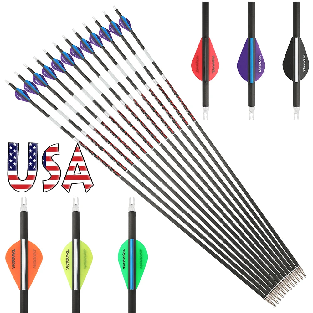 Pure Carbon Arrows 12Pcs Multi-Spine 300/400/500 ±0.003" Straightness 6.2mm ID