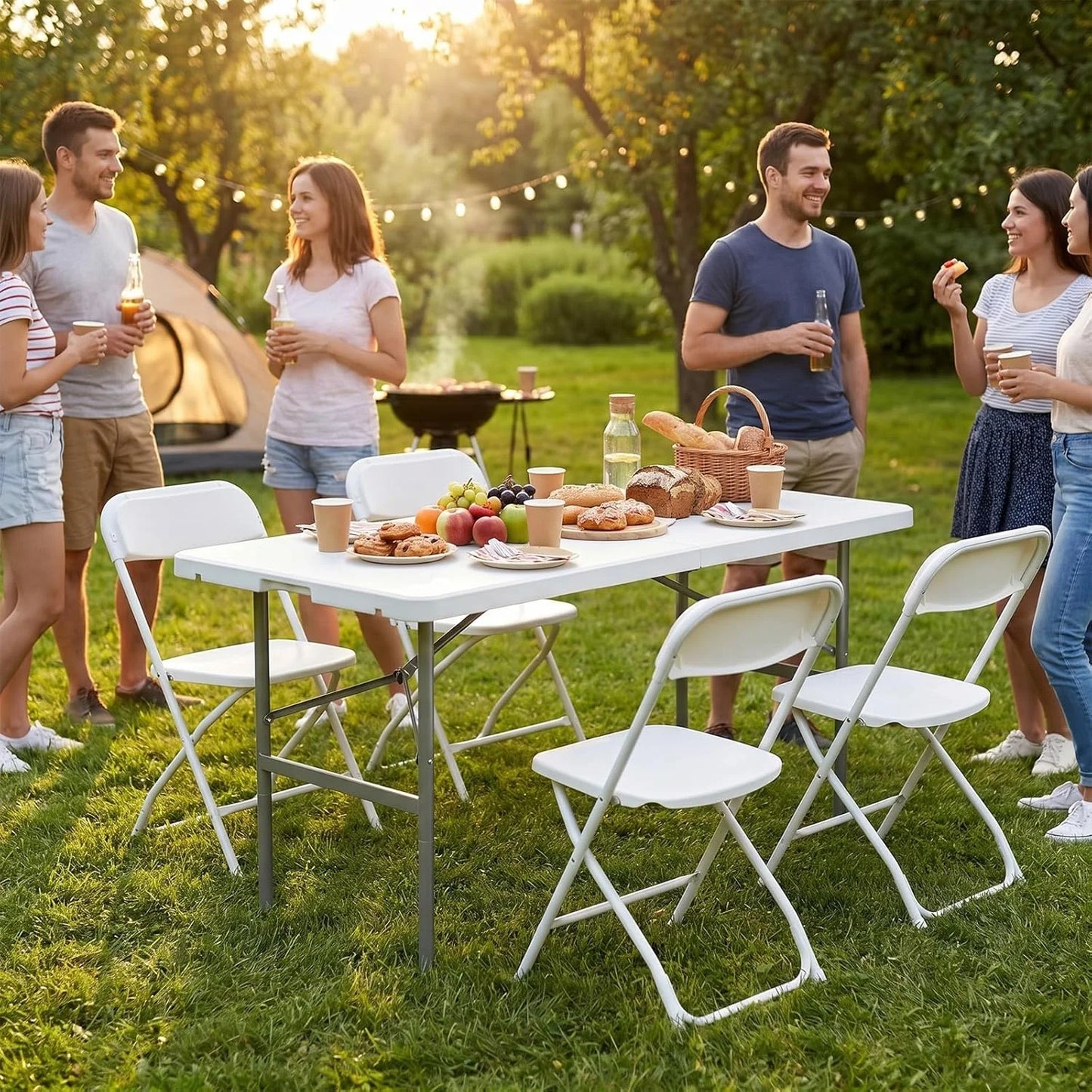 4 FT Folding Picnic Table Easy to Fold and Store, Foldable Table with Carrying Handle