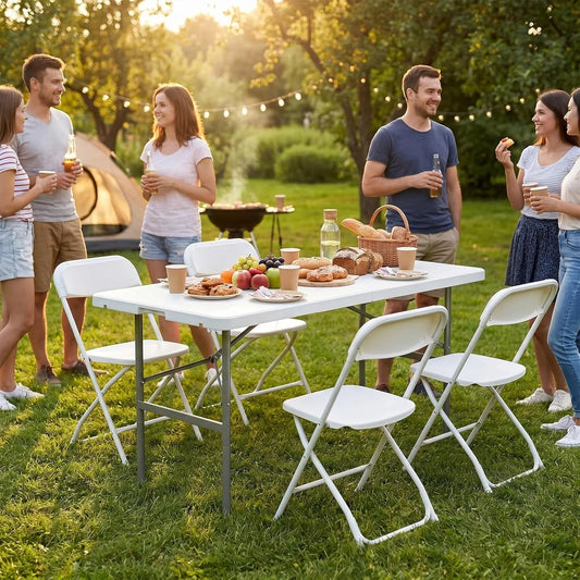 4 FT Folding Picnic Table Easy to Fold and Store, Foldable Table with Carrying Handle