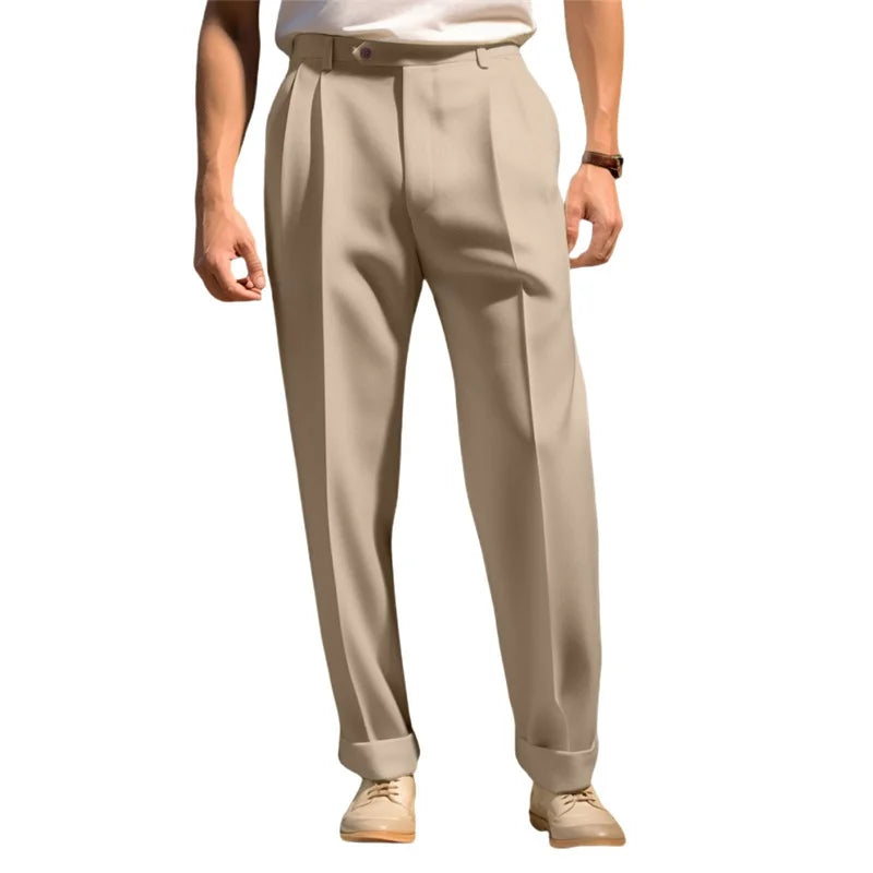 Men s Pants Solid Color Flat Front Trousers Casual