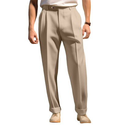 Men s Pants Solid Color Flat Front Trousers Casual