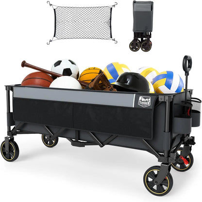 51.2'' Extended Collapsible Wagon Cart with Brakes and Cargo Net 350LBS  with Adjustable Handle