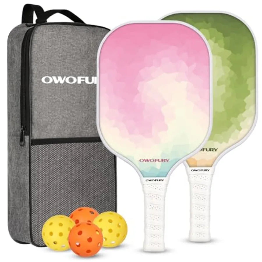 Fiberglass Pickleball Paddles Set of 2, Pickle Ball Racket Lightweight Honeycomb Core Control Paddle, with 4 Indoor Outdoor Bal