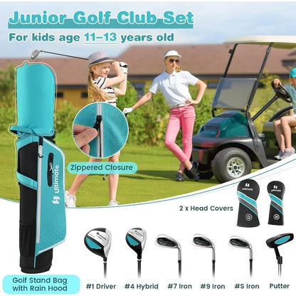 7 Pieces Junior Golf Club Set for Kids Age 11-13 Right Hand,  #1 Driver & #4 Hybrid