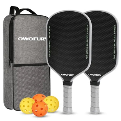 Fiberglass Pickleball Paddles Set of 2, Pickle Ball Racket Lightweight Honeycomb Core Control Paddle, with 4 Indoor Outdoor Bal