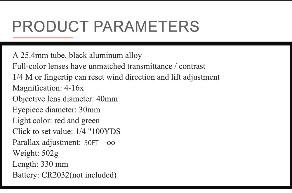 4-16x40 AO Tactical Scope Red Green Illuminated Hunting Sight with Mounts for 20mm Rail Long Range Scopes
