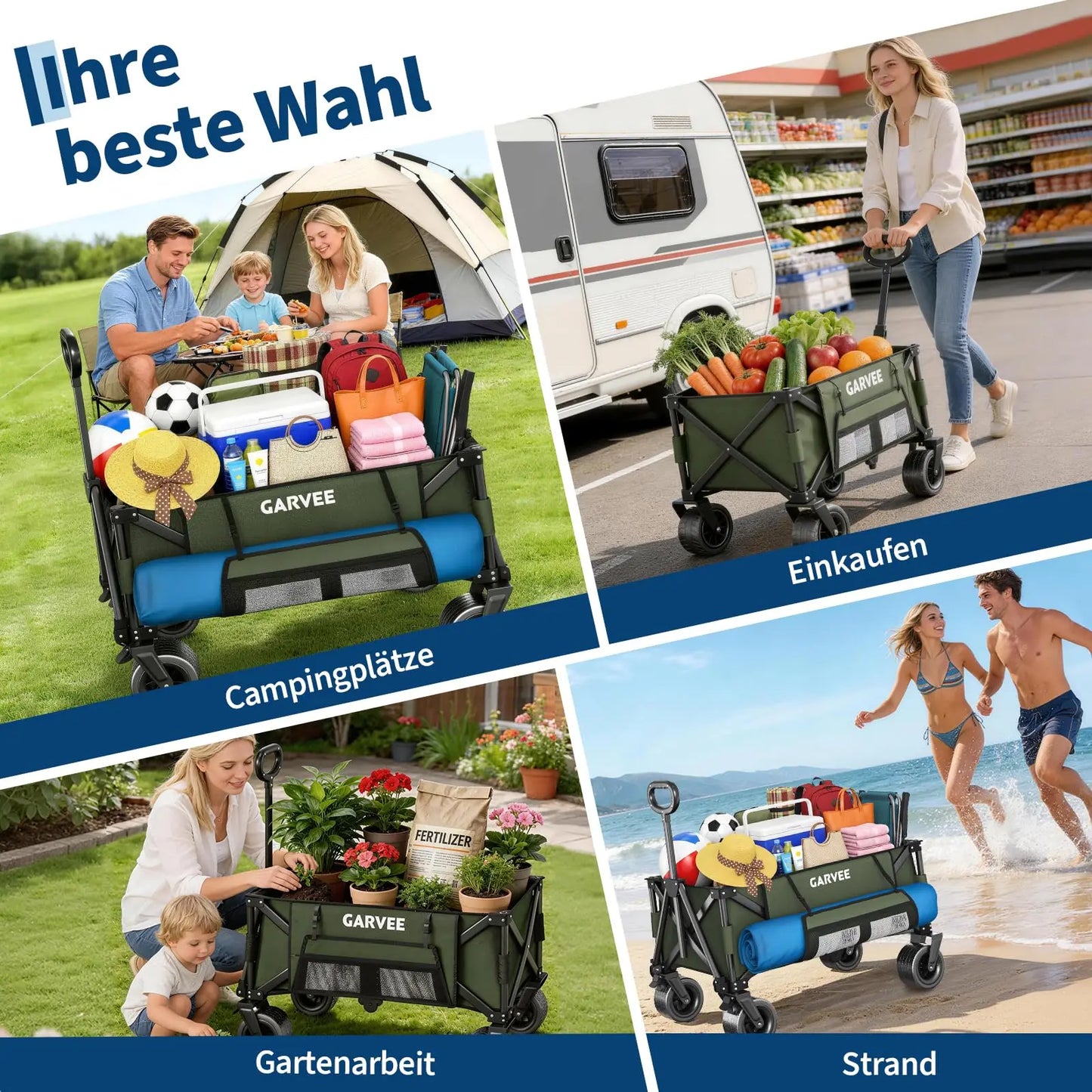 Camping Trolley Heavy Duty Portable Collapsible Festival Cart with All Terrain Wheels