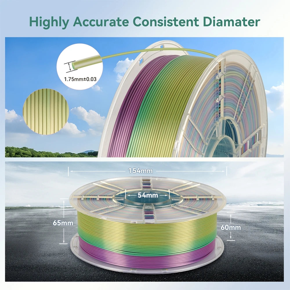 Rainbow Silk PLA Filament 1.75mm 1KG Multicolor  Materials Color  Smooth Silky
